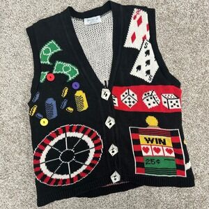 Vintage Sweater Loft Vest‎ Women NO SIZE (medium) Poker Jackpot Casino Cards USA